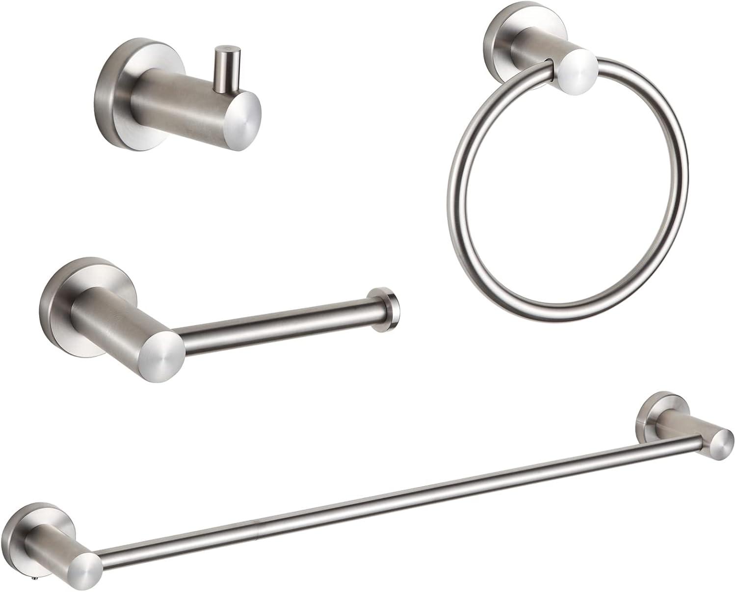 Brushed Nickel Stainless Steel 4-Piece Bathroom Hardware Set