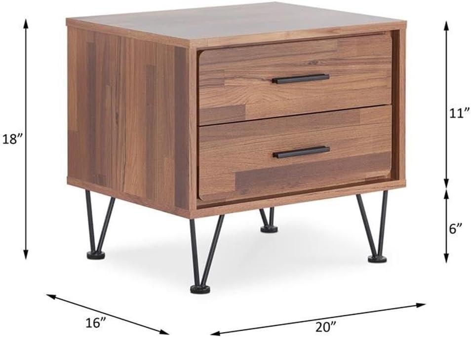 20" Deoss Accent Table Walnut Finish - Acme Furniture: Glass Top, Geometric Base, No Tools Assembly