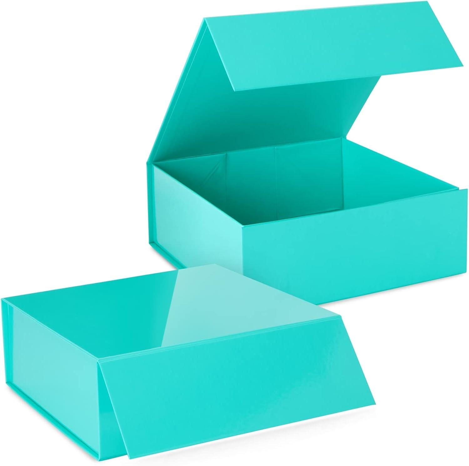 Stockroom Plus 6 Pack Proposal Boxes with Lid for Groomsmen, Bridesmaid, 9.5 x 9.5 x 3.5 Inch Glossy Teal Magnetic Gift Box