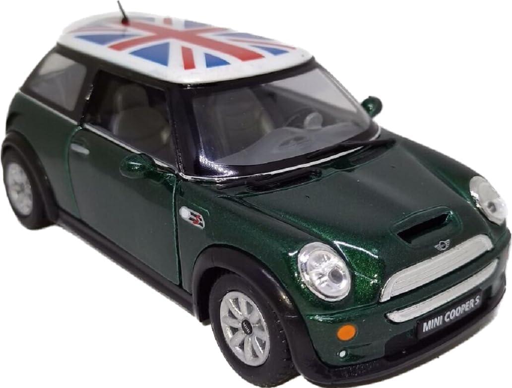 KiNSMART Mini Cooper S 5inch 1:28 Scale Die Cast Metal Model Toy Cars Green with British Flag