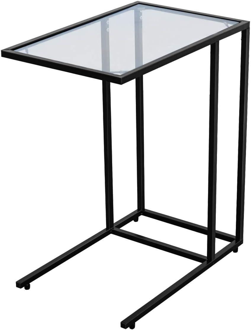 Black Metal and Glass C-Shaped Side Table