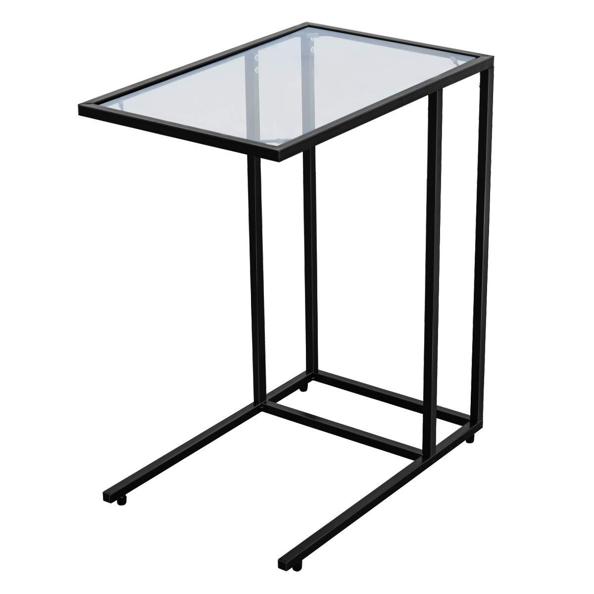 Canddidliike Sofa End Table Coffee Side Table with Glass Top, Glass Top Side Table, Sturdy Steel Frame, Easy to Clean, Great for End Tables & Decorative Displays