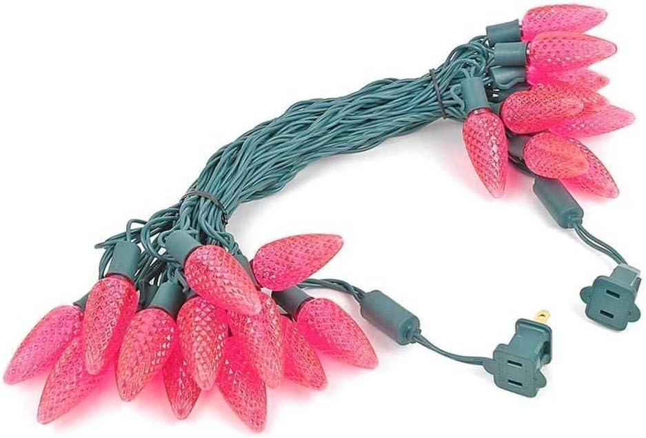Novelty Lights LED Pink C9 Faceted, Green Wire (25 Bulbs, 120 V)