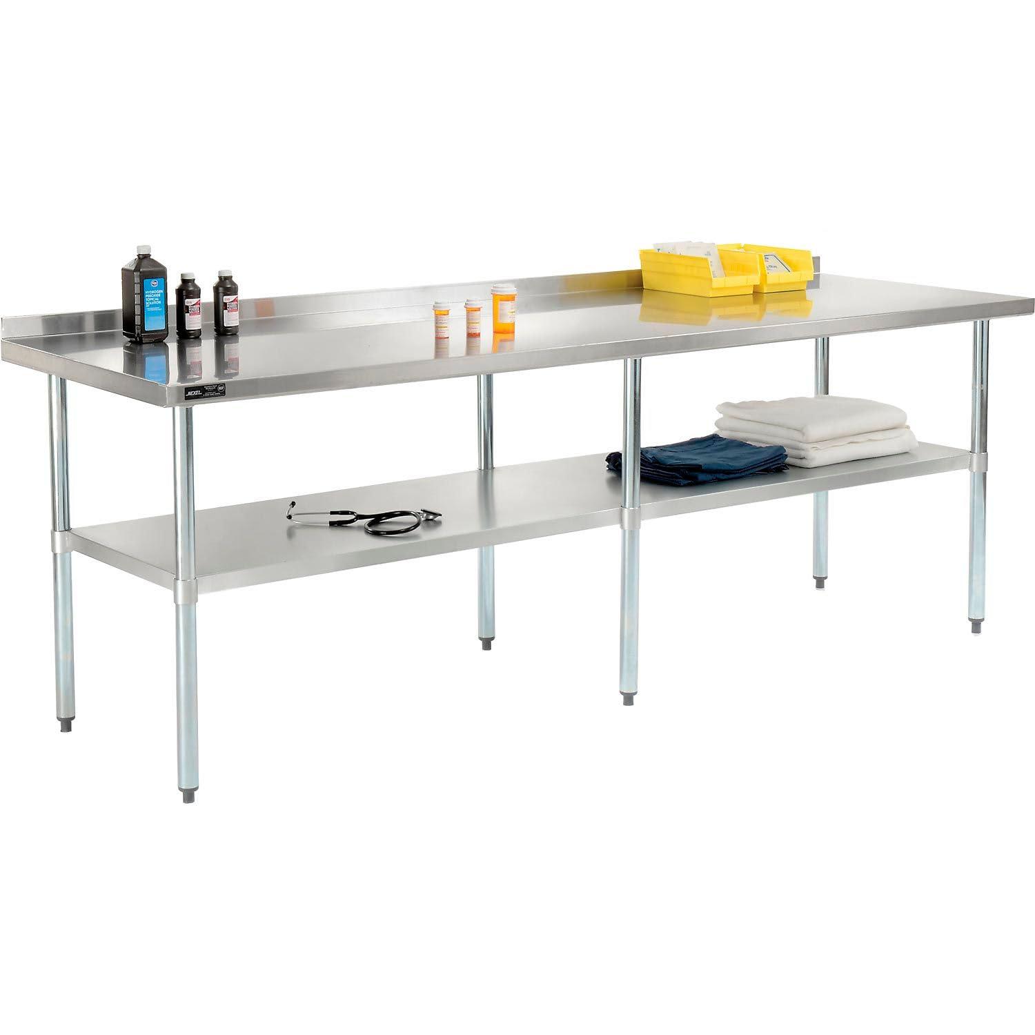 Nexel 96"W x 30"D 18 Gauge 430 Stainless Steel Workbench 2" Backsplash, Galvanized Legs & Undershelf
