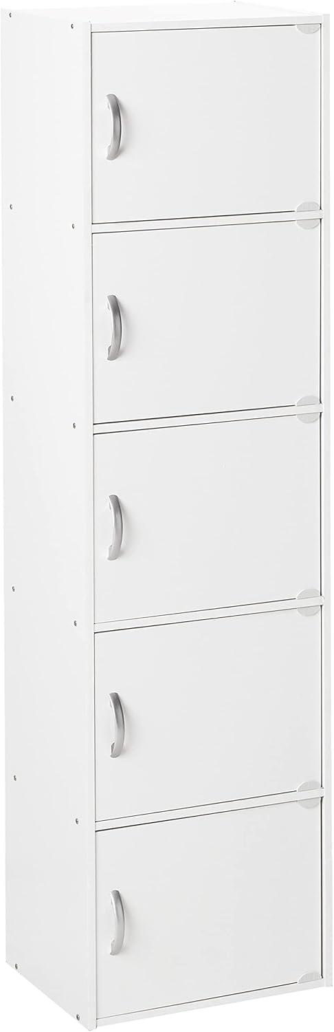 Hodedah HID5 High Quality 5 Shelf Home, Office, and School Enclosed Organization Storage 59 Inch Tall Slim Bookcase Cabinets