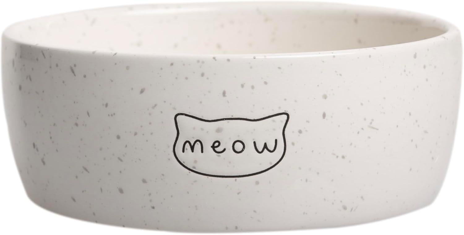 Pearhead Meow Ceramic Cat Bowl, Holds 1.3 Cups, Small Food and Water Bowl for Cats, Pet Dish, Microwave and Dishwasher Safe