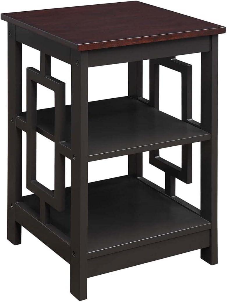 Espresso Medium Wood Square End Table with Shelves