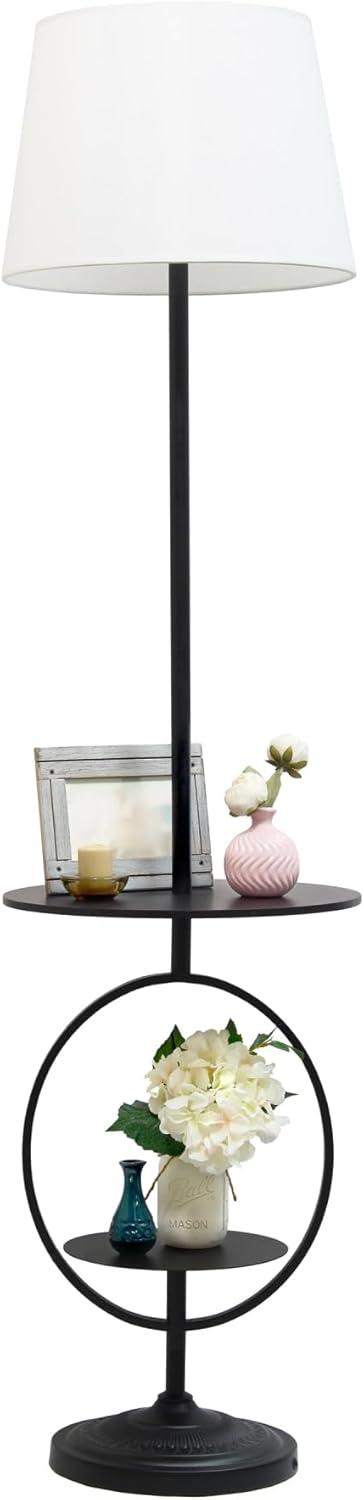 Bedside Nightstand End Table Dual Shelf Decorative Floor Lamp Black - Elegant Designs: Modern Metal with Linen Shade, ETL Listed