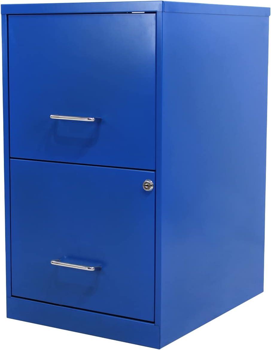 Compact 24.5" Blue Steel 2-Drawer Lockable File Cabinet