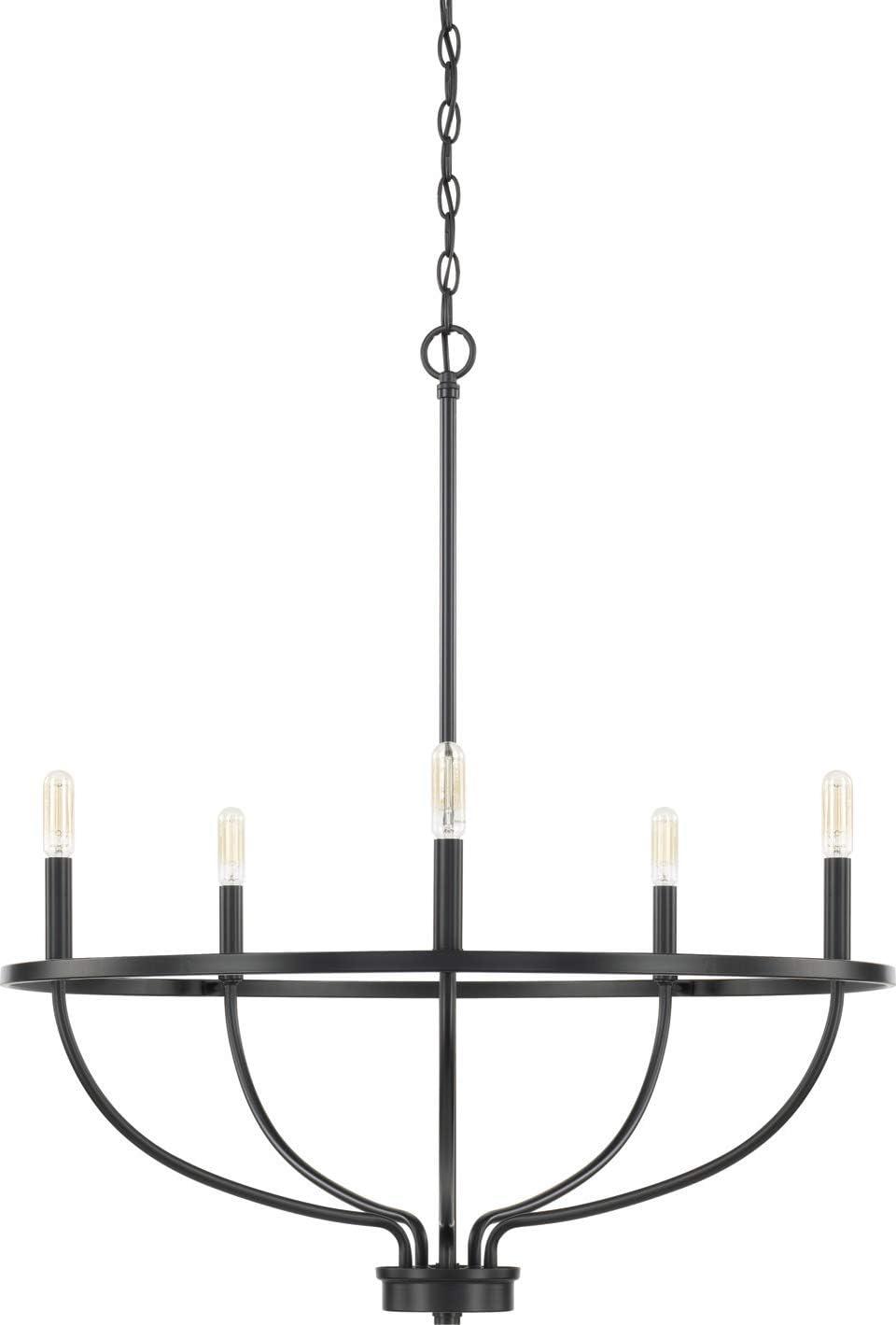 Matte Black 5-Light Industrial Candle Chandelier