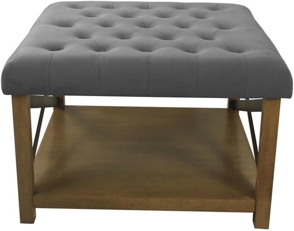 Classic Tufted Gray Fabric Ottoman with Wooden Storage - 31''