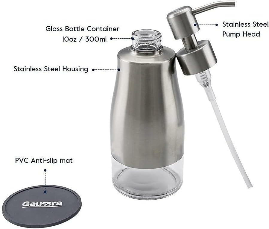 Brushed Nickel Stainless Steel and Glass Soap Dispenser with Non-Slip Coaster