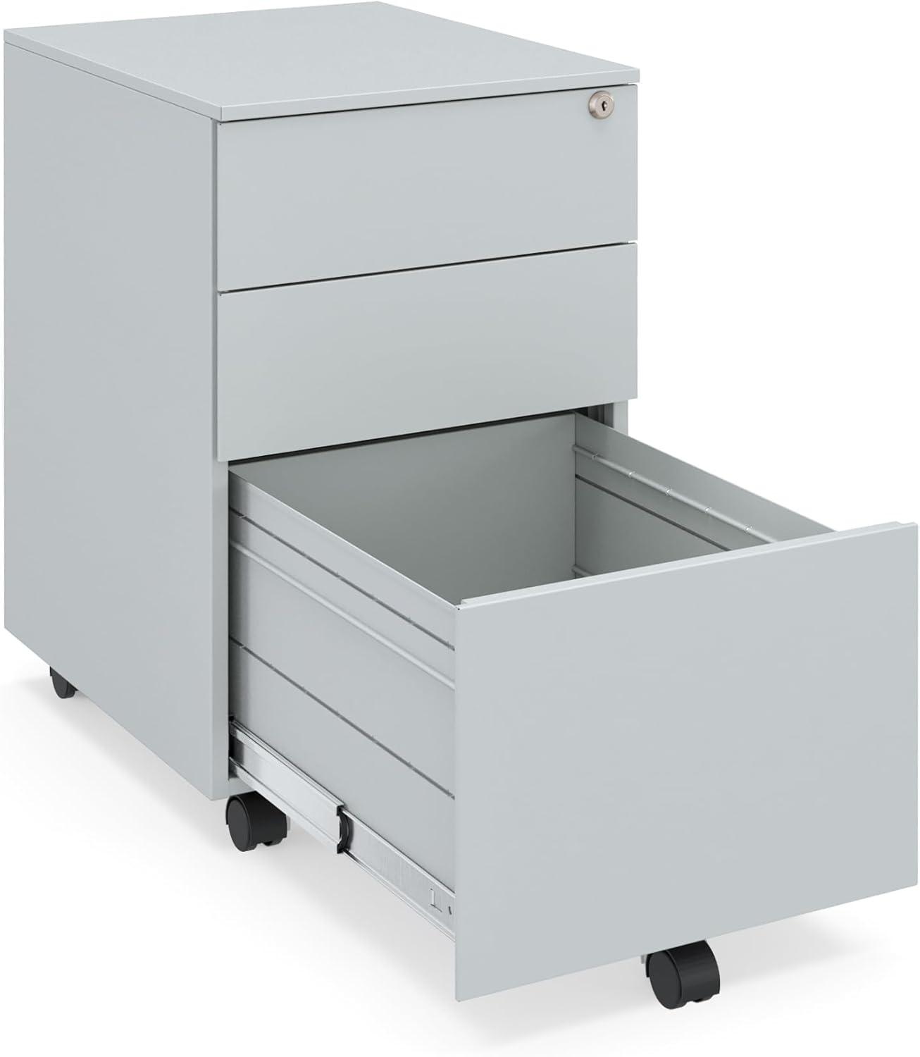 Gray 3-Drawer Mobile Lockable Vertical File Cabinet