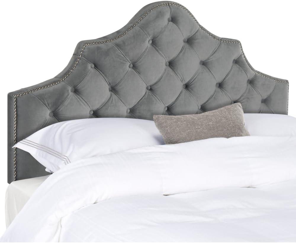 SAFAVIEH Arebelle Rustic Glam Tufted Headboard with Nail Heads, Full, Pewter