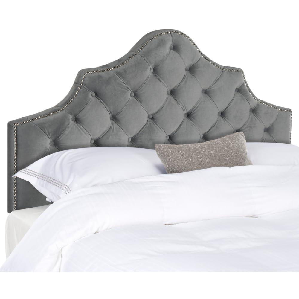 SAFAVIEH Arebelle Rustic Glam Tufted Headboard with Nail Heads, Full, Pewter