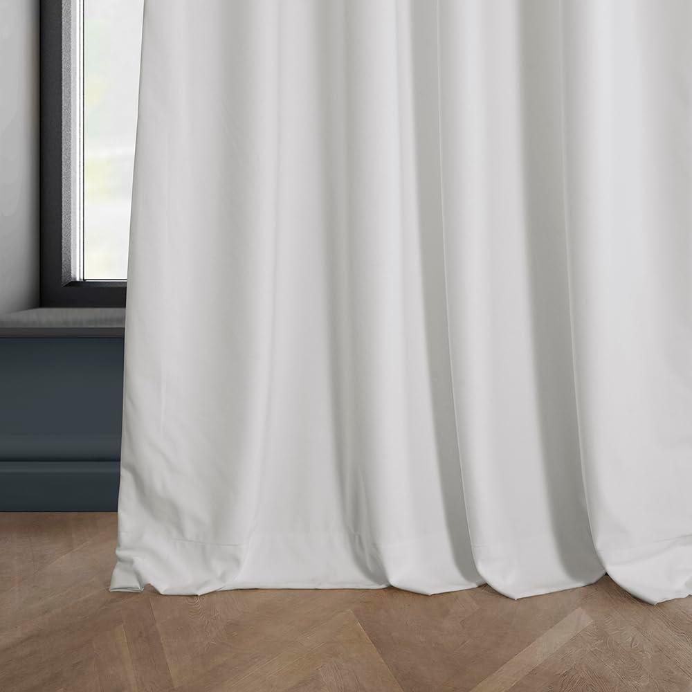 Pillow White Velvet Rod Pocket Room Darkening Curtain - 50 in. W x 108 in. L Single Panel Window Velvet Curtain