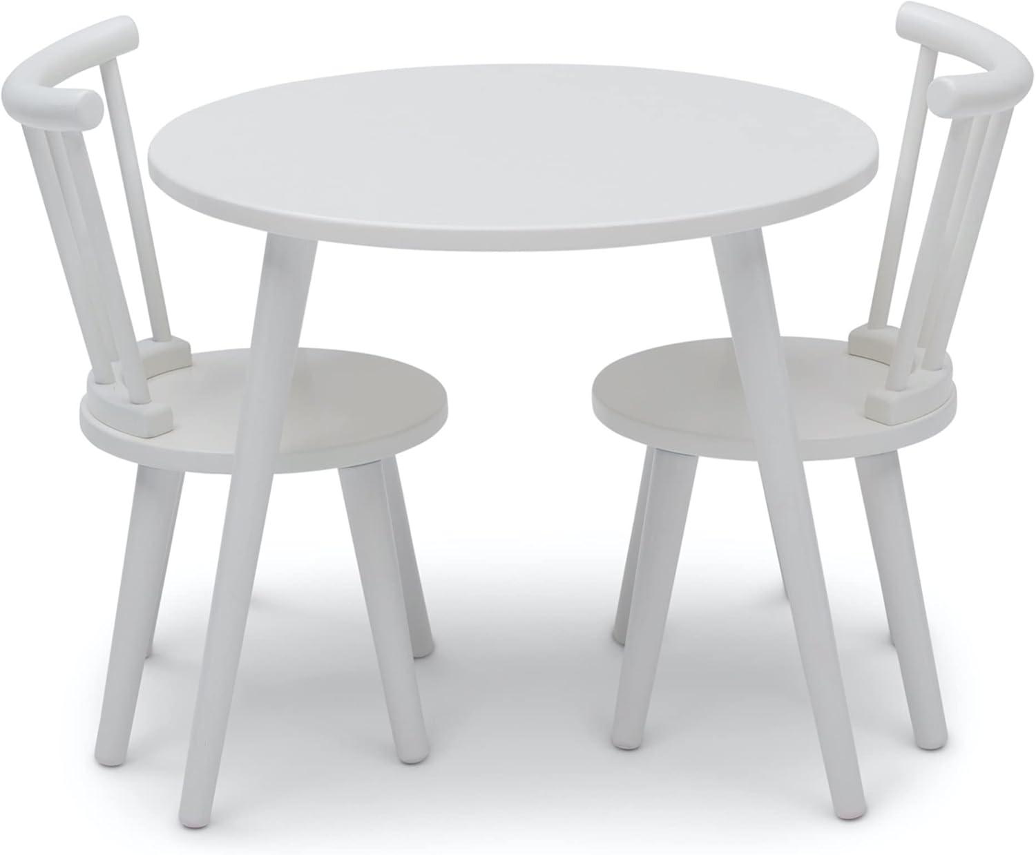 White Wooden Kids Round Play Table and Chair Set