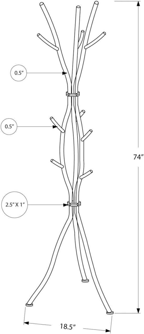 Zipcode Design™ 74"H Bedroom Coat Rack Metal Hall Tree Freestanding 11 Hooks Coat Rack Umbrella Stand