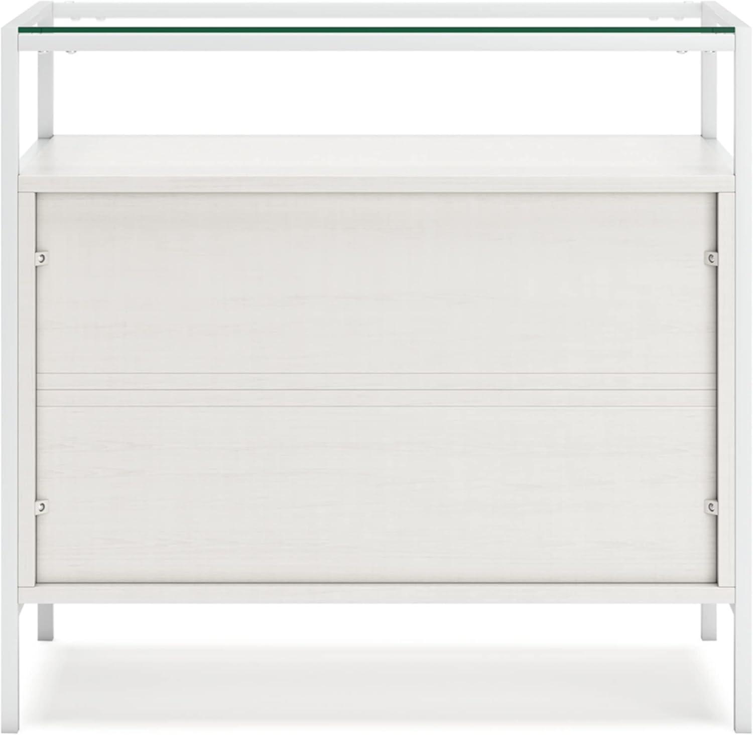 White Modern Accent Cabinet with Glass Top and Doors