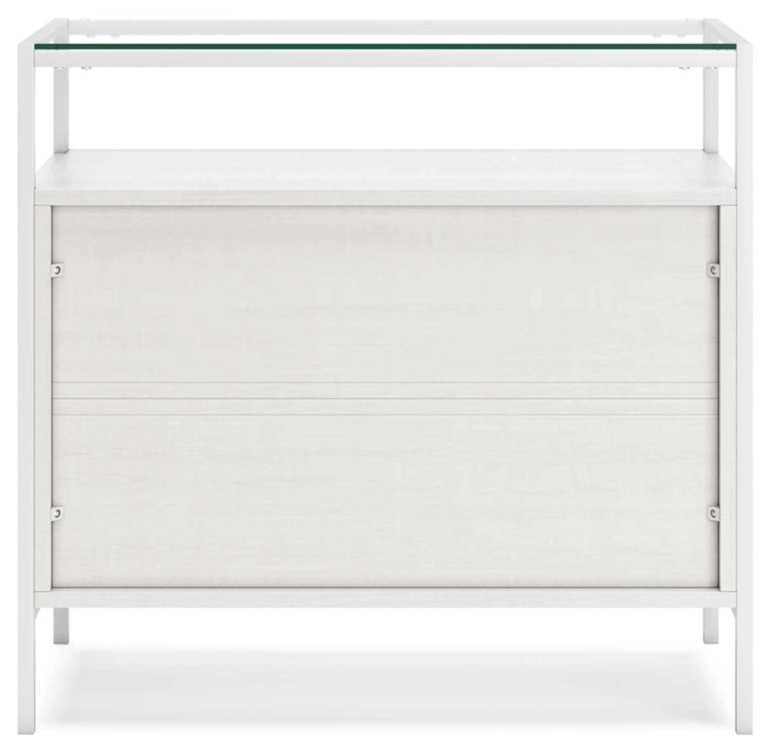 White Modern Accent Cabinet with Glass Top and Doors