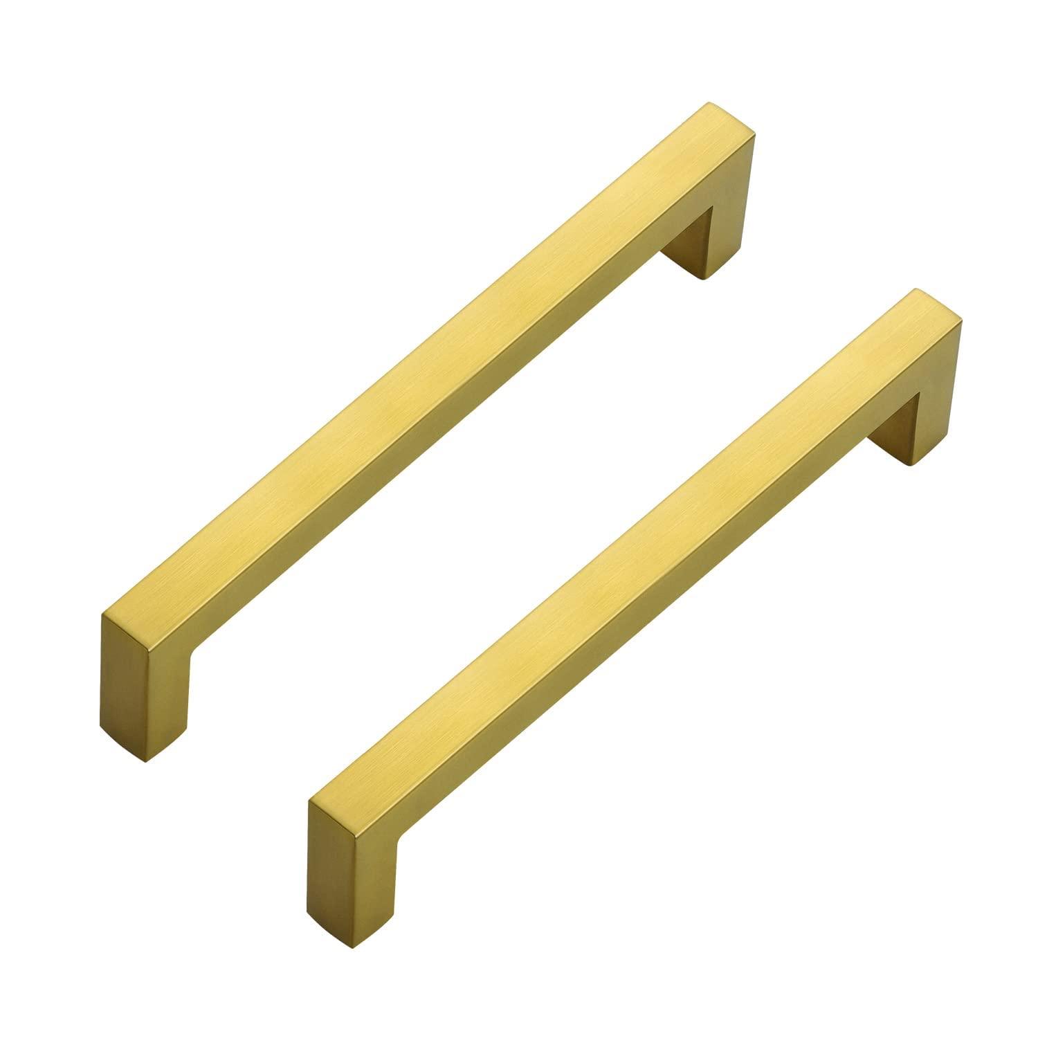 Goldenwarm 10 Pack Gold Cabinet Furniture Pulls Kitchen Hardware Square Door Handles 6-1/4 Inch Hole Centers