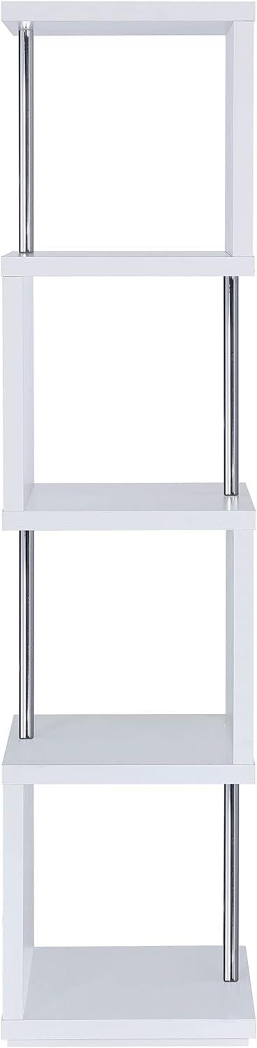 66.5" Baxter 4 Shelf Zig Zag Bookcase with Chrome Details White - Coaster: Modern Laminated Storage Display