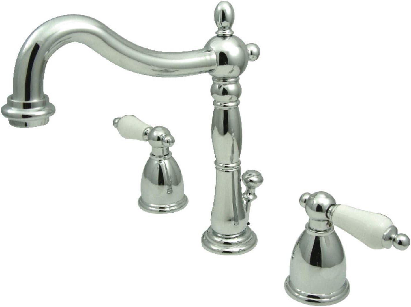 Kingston Brass Heritage Two-Handle 3-Hole Deck Mount Widespread Bathroom Faucet with Pop-Up Drain