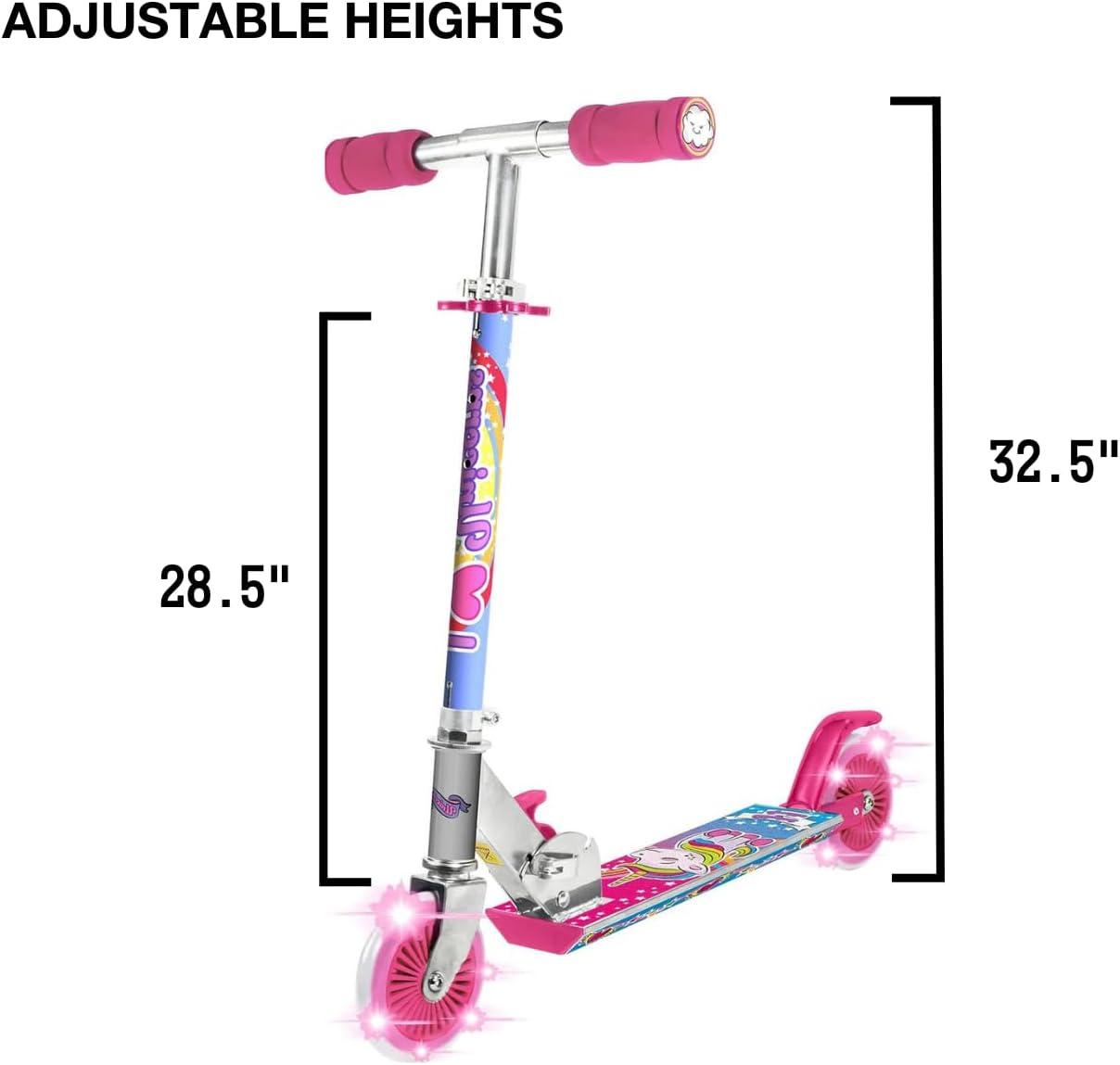 OZBOZZ Unicorn Magical Sparkles Foldable Kick Scooter with Light-up Wheels, Ages 5 and up