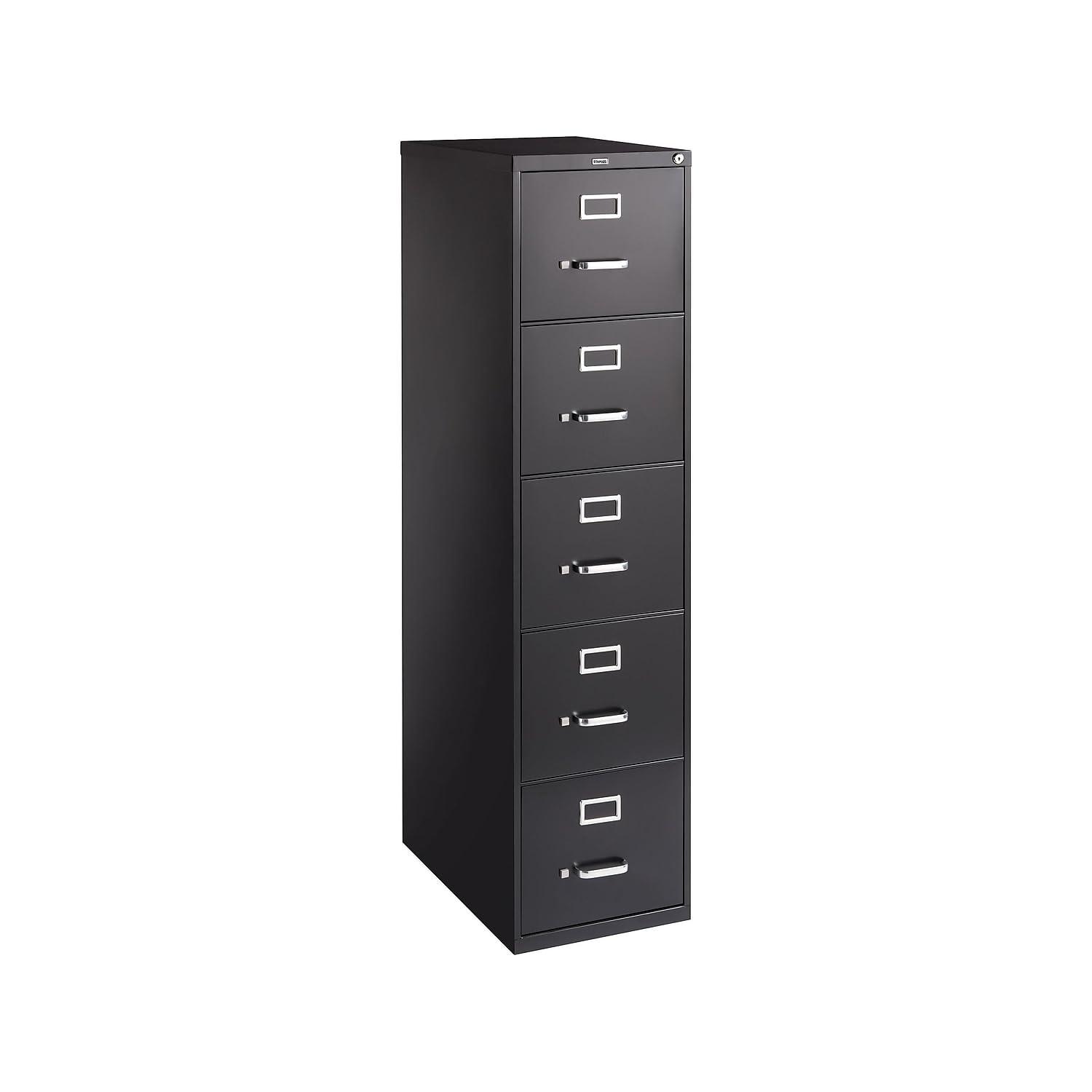 Black Steel 5-Drawer Lockable Vertical Filing Cabinet