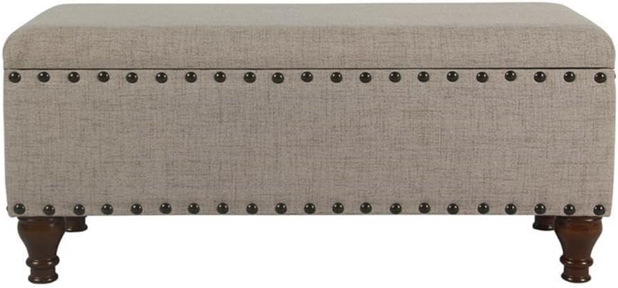 Large Storage Bench with Nailhead Trim Tan - HomePop: Upholstered Ottoman, Bedroom Accent Furniture, Foam Cushioned Seating