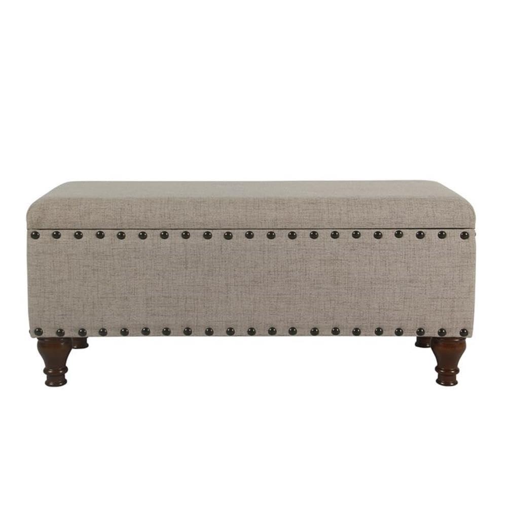 Large Storage Bench with Nailhead Trim Tan - HomePop: Upholstered Ottoman, Bedroom Accent Furniture, Foam Cushioned Seating