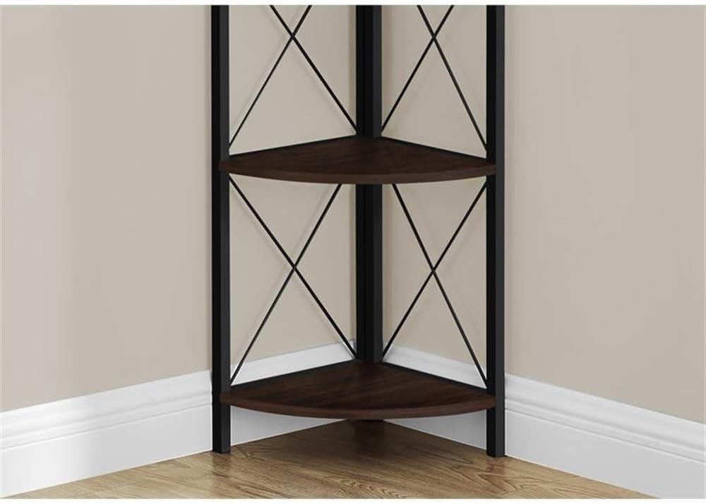 Bookshelf, Bookcase, Etagere, Corner, 4 Tier, 60"H, Office, Bedroom, Metal, Laminate