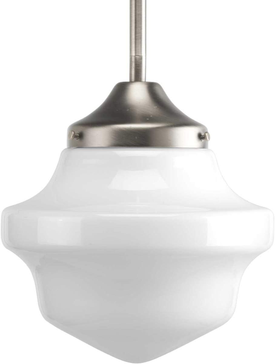 Progress Lighting School House 1-Light Mini-Pendant, Brushed Nickel, White Opal Glass