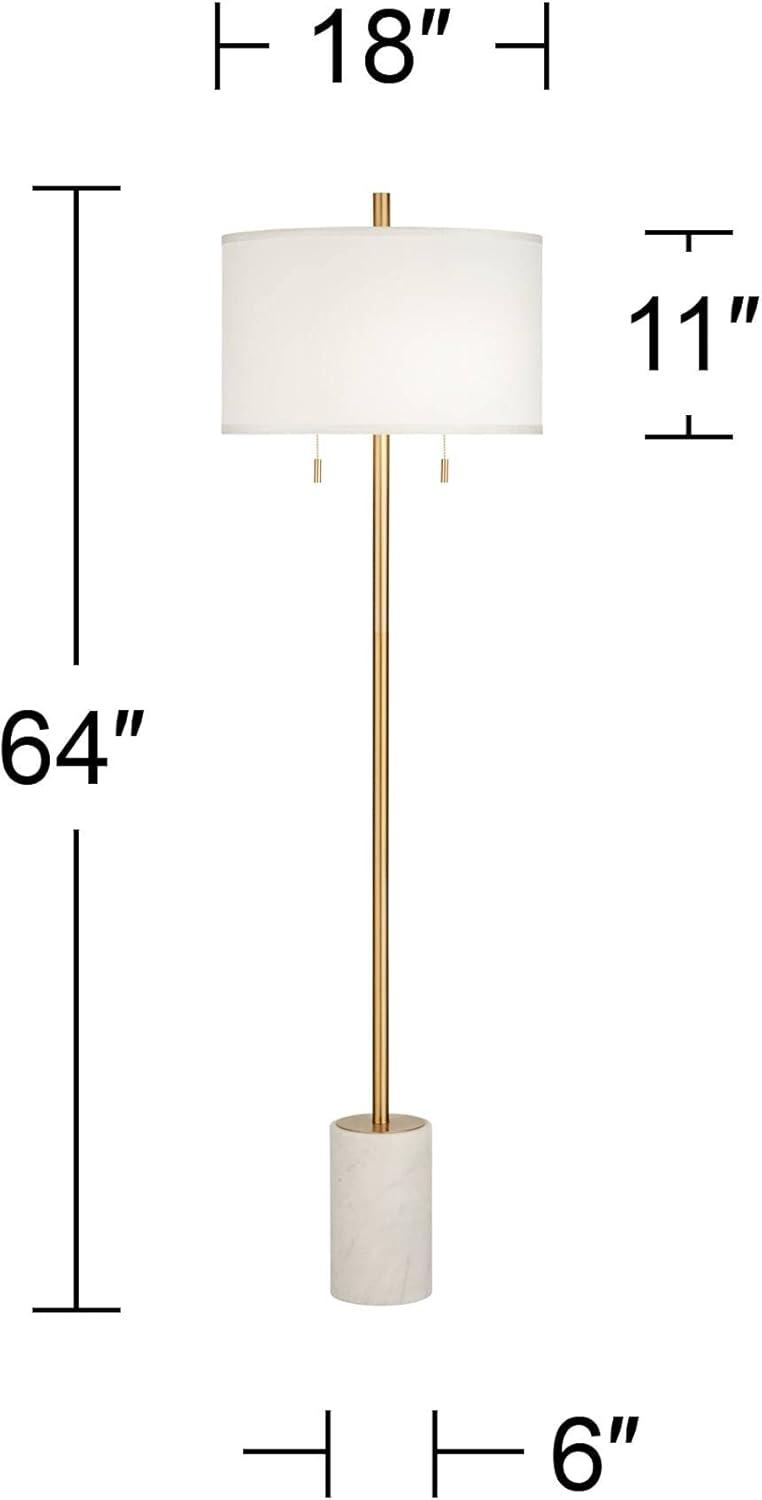 Gold Metal Floor Lamp with White Linen Shade and Marble Base