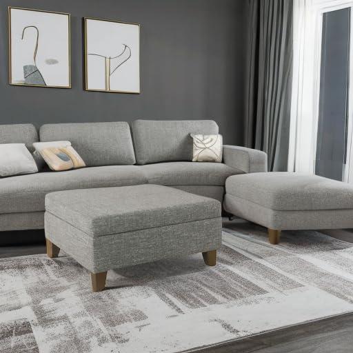 32" Luxury Square Storage Ottoman Slate Gray - HomePop: Textured Fabric, Hinged Lid, Wood Legs, Easy Assembly