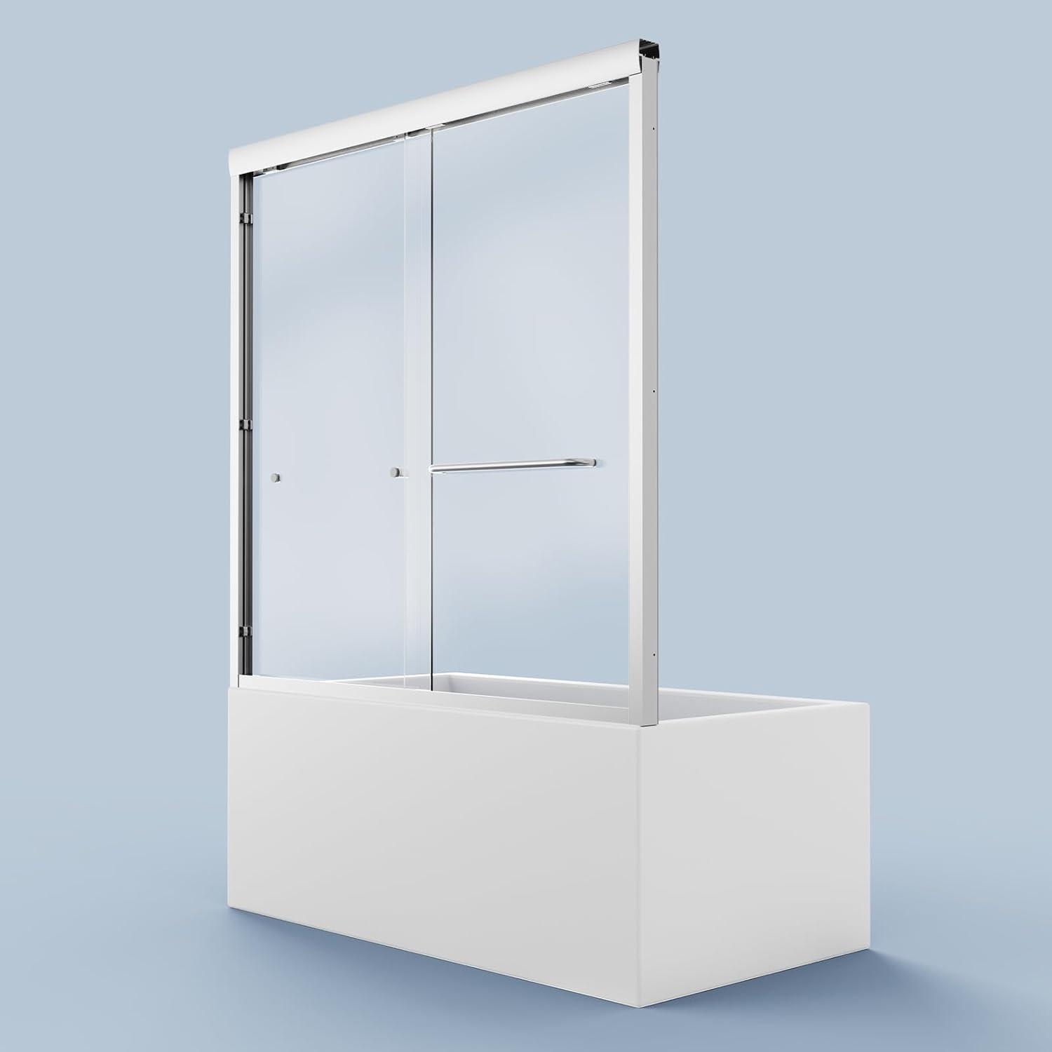 Chrome Semi-Frameless Double Sliding Tub Door with Tempered Glass