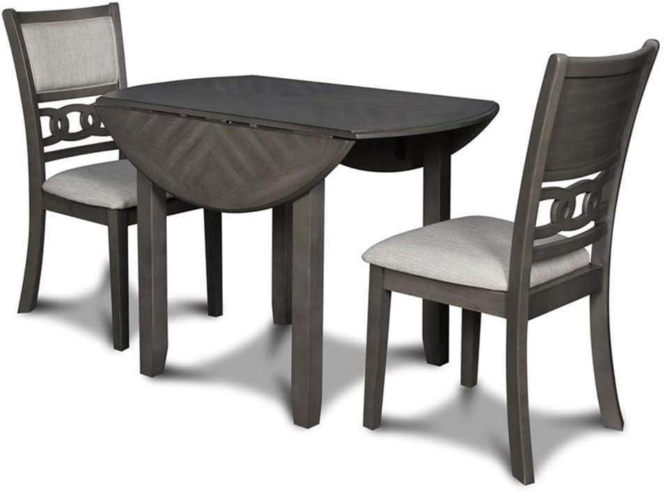 Gray 42-Inch Round Drop Leaf Dining Table Set with Upholstered Chairs