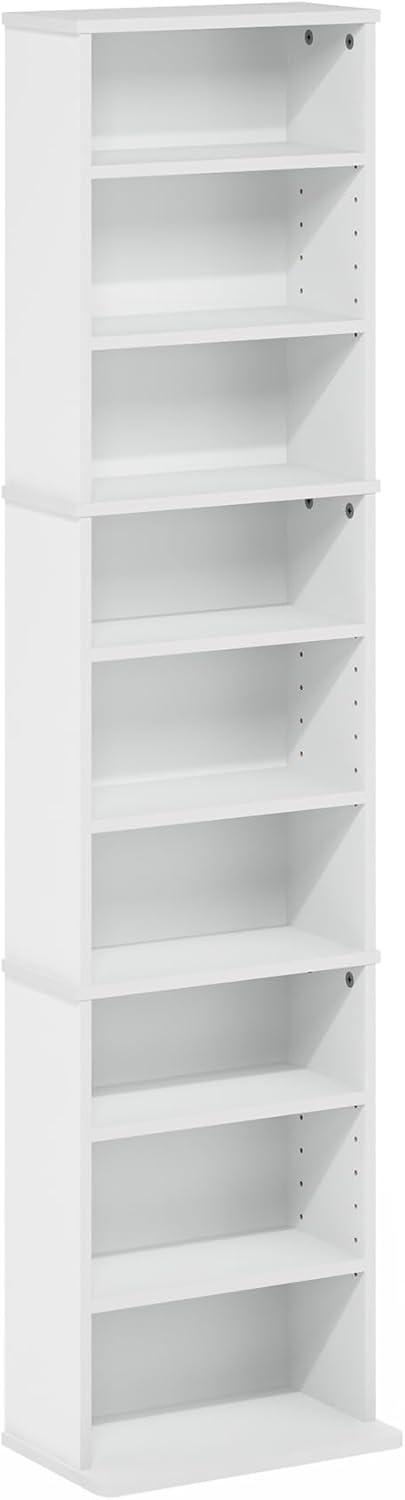 Furinno JAYA 9-Shelf Multimedia Media Storage Tower Rack with Adjustable Shelves, White