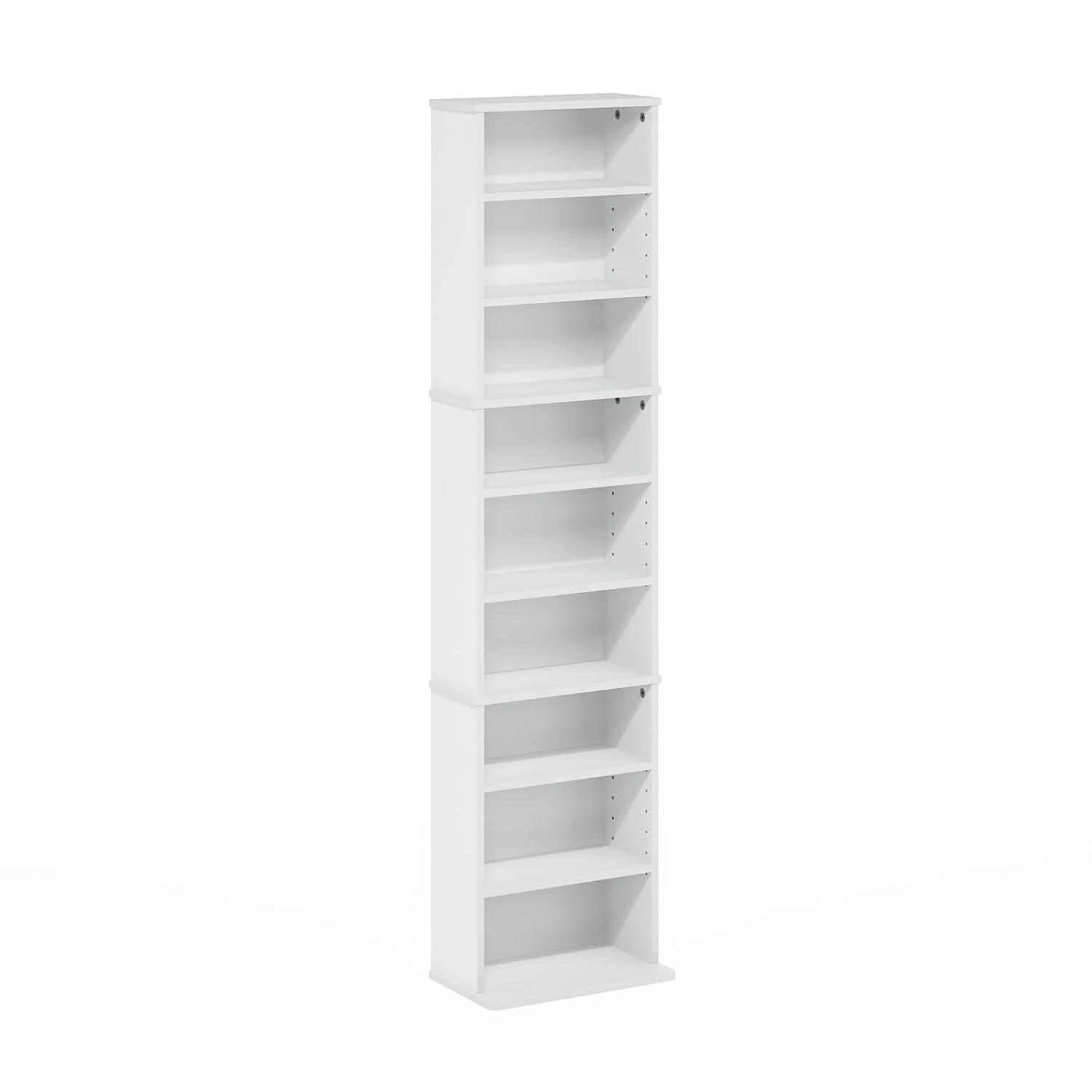 Furinno JAYA 9-Shelf Multimedia Media Storage Tower Rack with Adjustable Shelves, White