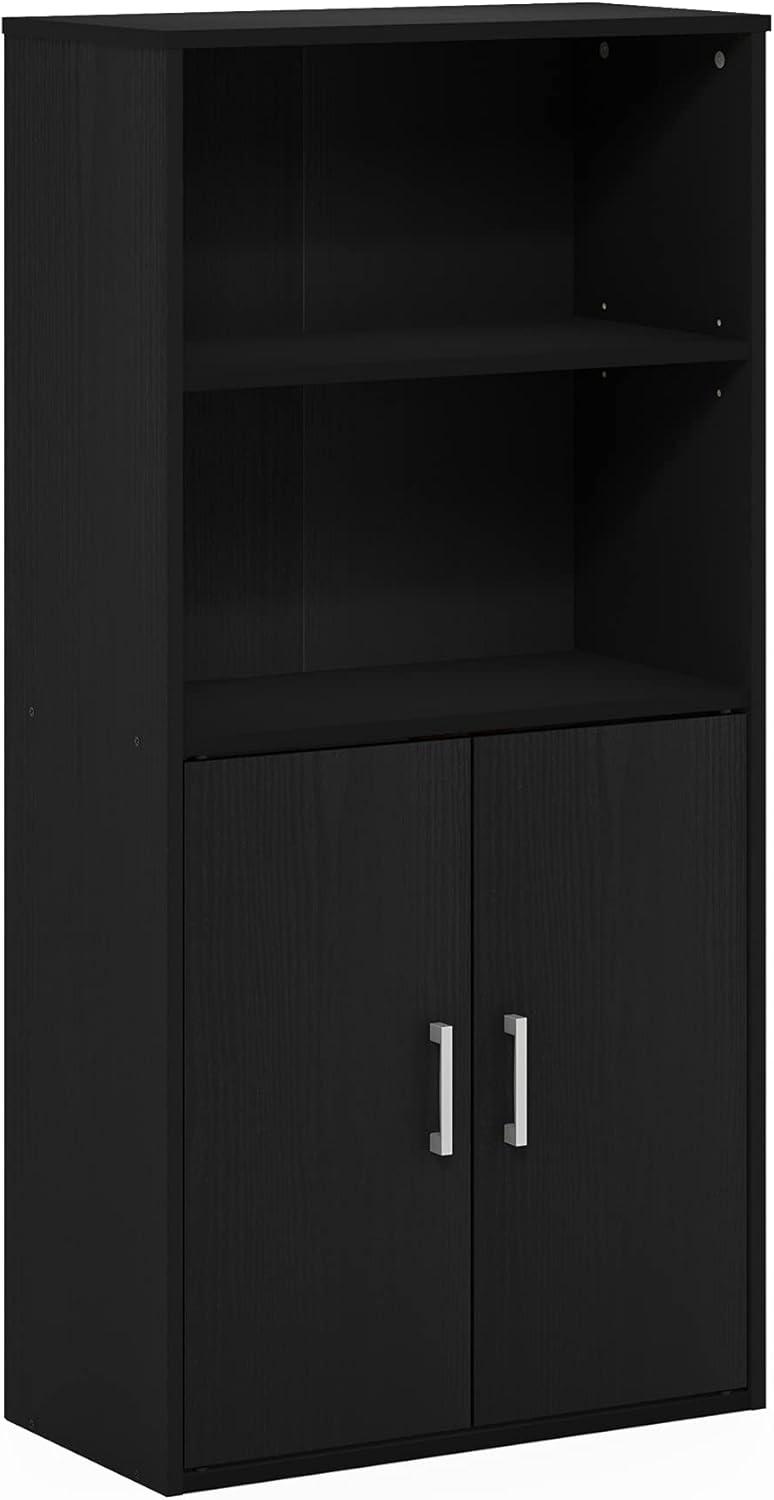 Adjustable Black Oak Storage Cabinet with Doors