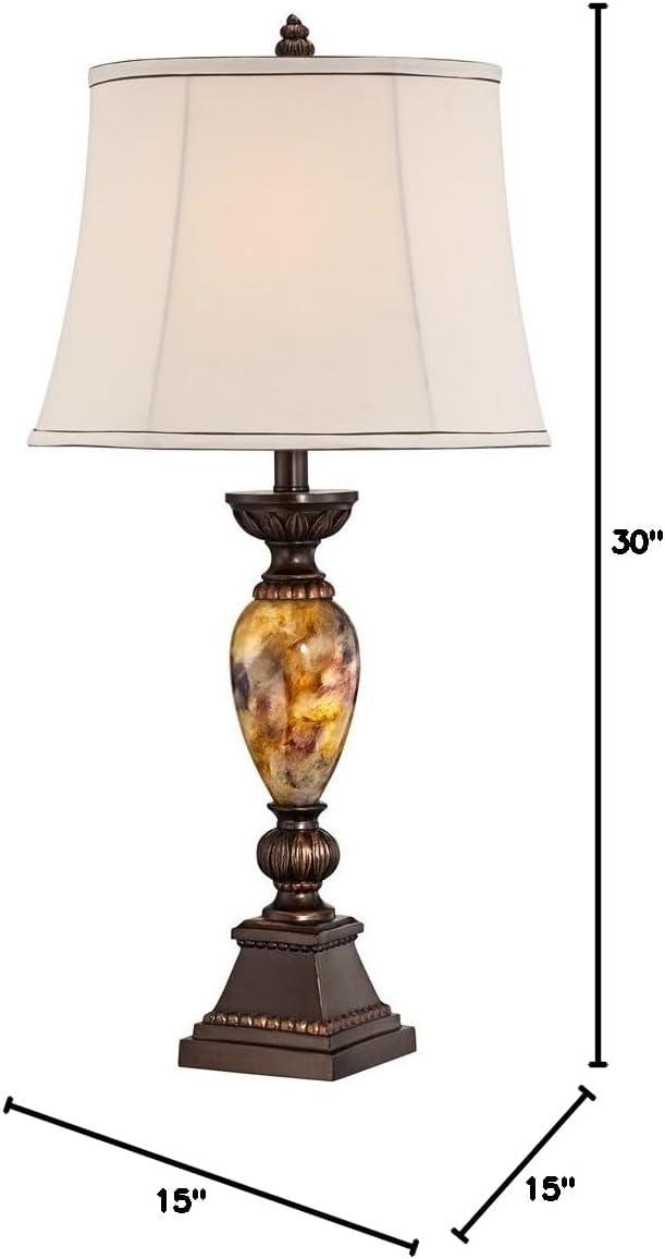 Kathy Ireland Mulholland Traditional Table Lamp 30" Tall Brown Gold Faux Marble Aged Bronze Off White Oval Shade for Bedroom Living Room Bedside Kids