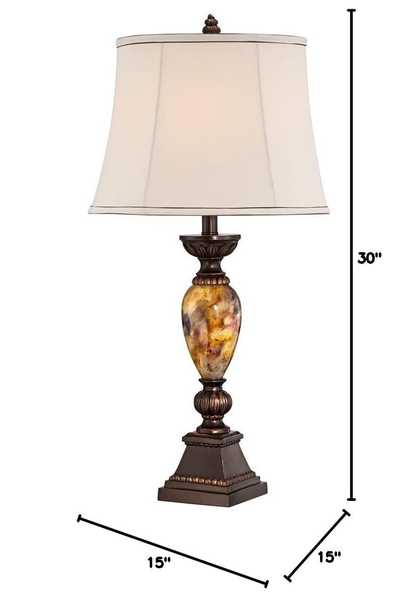 Kathy Ireland Mulholland Traditional Table Lamp 30" Tall Brown Gold Faux Marble Aged Bronze Off White Oval Shade for Bedroom Living Room Bedside Kids