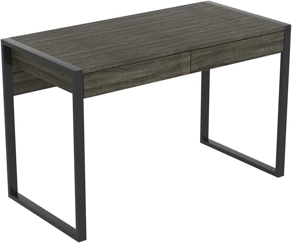 Modern Industrial Dark Grey Wood Computer Desk with Drawers