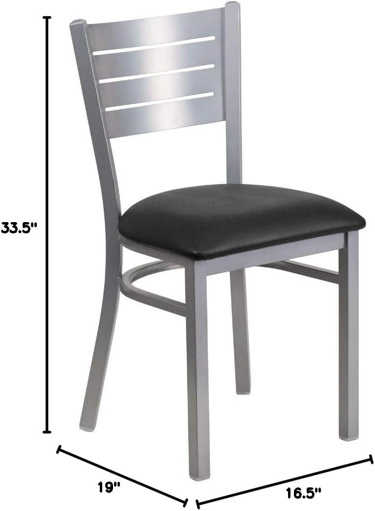 Flash Furniture HERCULES Series Silver Slat Back Metal Restaurant Chair - Black Vinyl Seat
