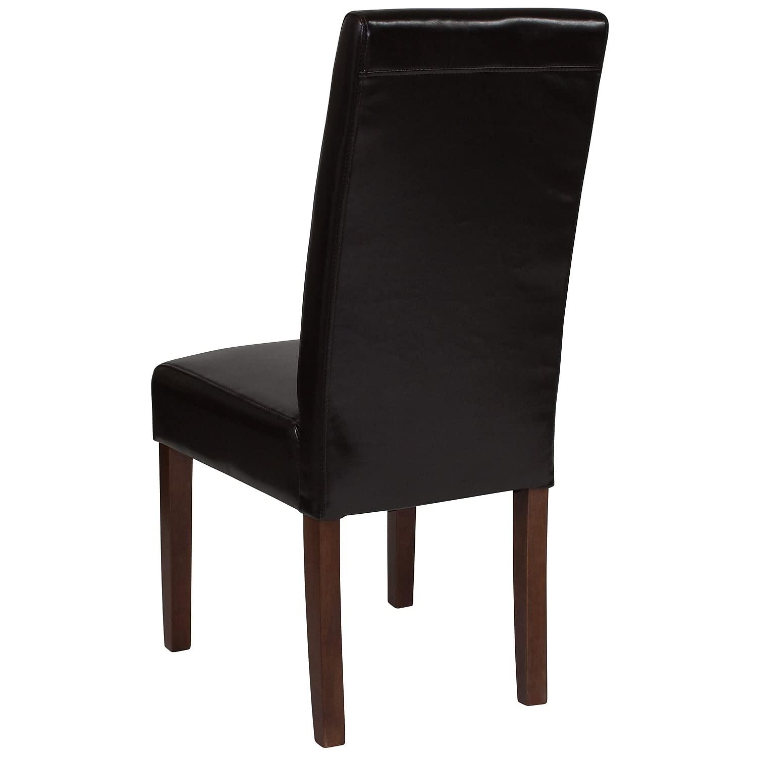 Flash Furniture Set of 2 Greenwich Series Brown LeatherSoft Upholstered Panel Back Mid-Century Parsons Dining Chairs