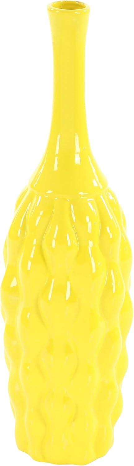 Coastal Charm 18" Trumpet Ceramic Vase Trio in Yellow, Orange, and Green