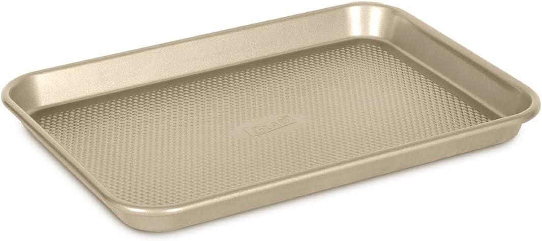 Glad Premium Nonstick Cookie Sheet Heavy Duty Baking Pan with Raised Diamond Texture, Small, Gold