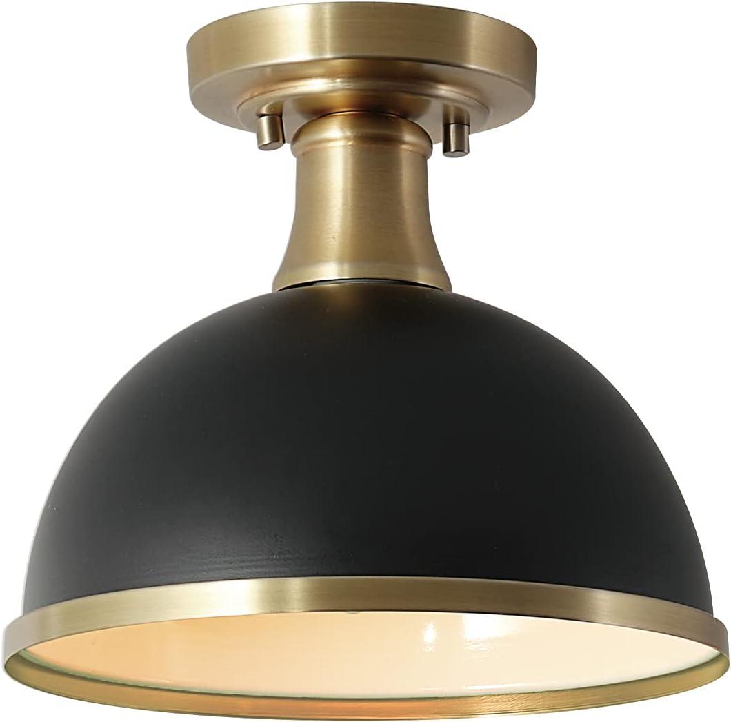 Beckett 10.35" Matte Black and Brass Farmhouse Bowl Ceiling Light