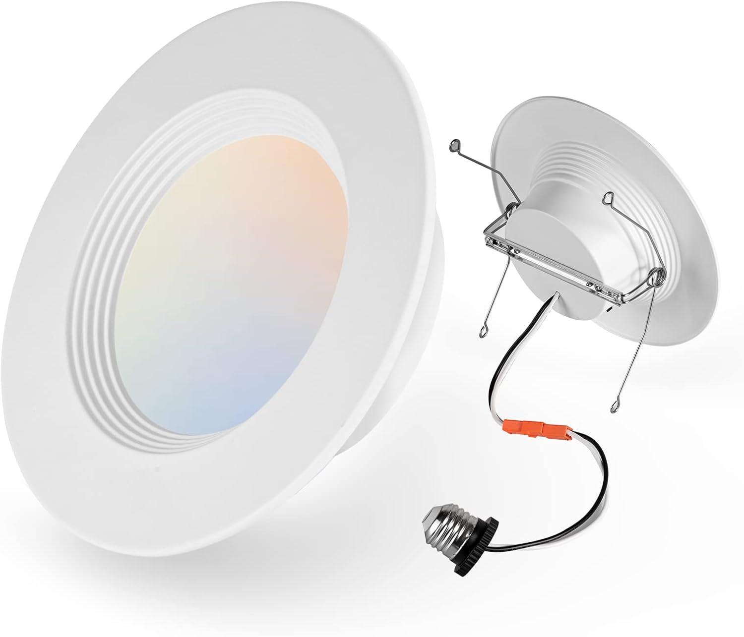 1 Pack 5/6 Inch LED Can Lights Retrofit Recessed Lighting, 5CCT 6 Inch Recessed Lights Selectable 2700K-6000K Dimmable, 12W=75W, 1200LM Downlight with Metal Smooth Trim-ETL and Energy Star Certified