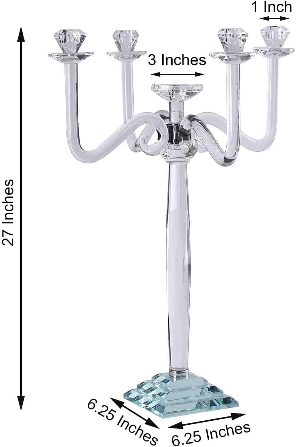 Efavormart 27" Tall Handcrafted Gem Cut 5 Arm Crystal Modern Glass Candelabra Candle Holder Wedding Centerpiece